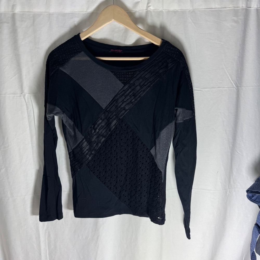 Custo Barcelona Black/Grey Mixed Media Long‎ Sleeve Top Sz M